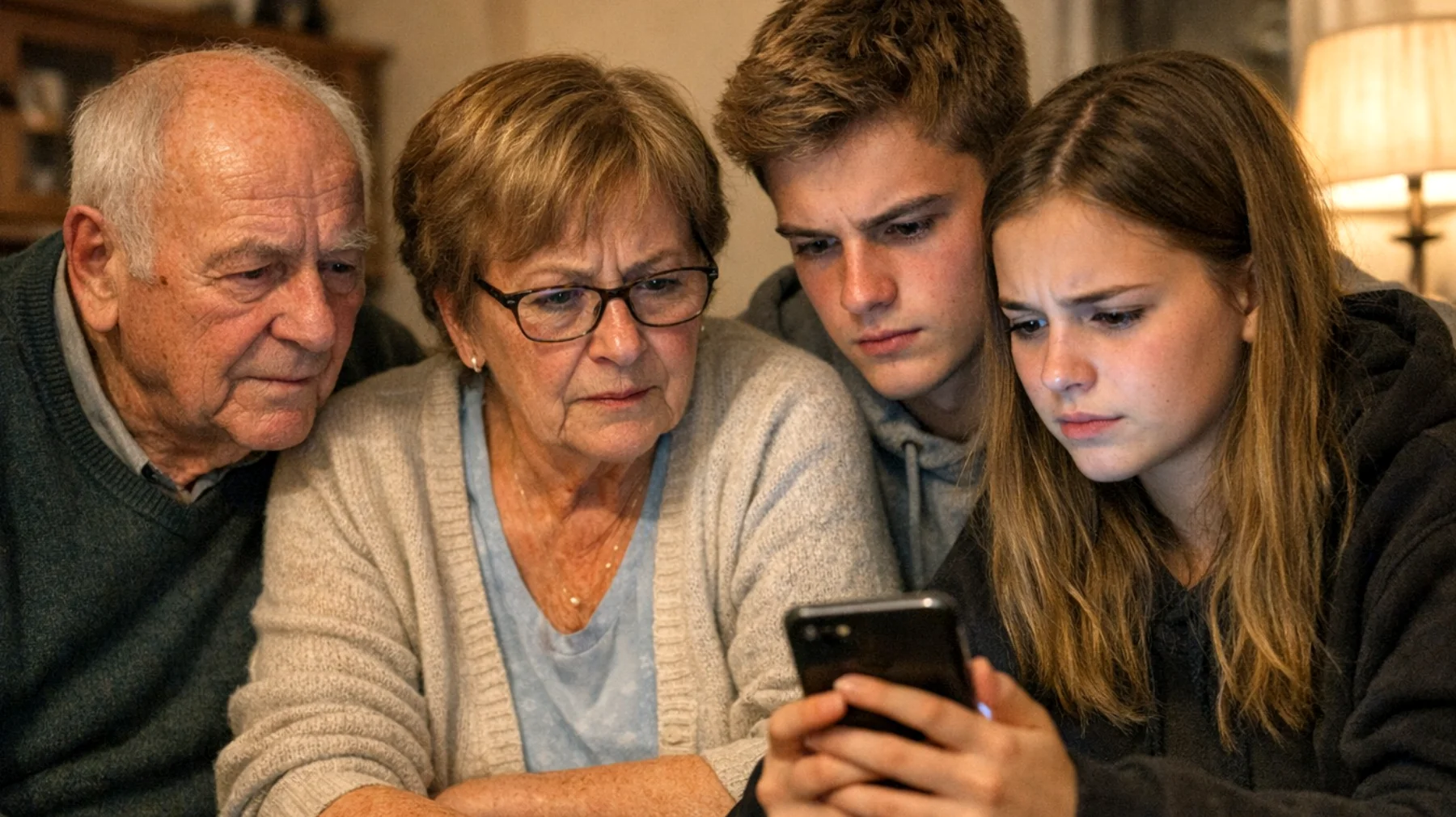 Die Großeltern bemerken, dass ihre Enkelkinder soziale Netzwerke auf riskante Weise nutzen: Sie teilen persönliche Informationen mit Fremden, sind stundenlang online ohne Aufsicht und reagieren aggressiv oder verschlossen, wenn die Großeltern versuchen, Grenzen zu setzen oder das Thema anzusprechen. Die Großeltern fühlen sich technologisch überfordert und wissen nicht, wie sie eingreifen sollen, ohne das Vertrauen der Enkelkinder zu verlieren."