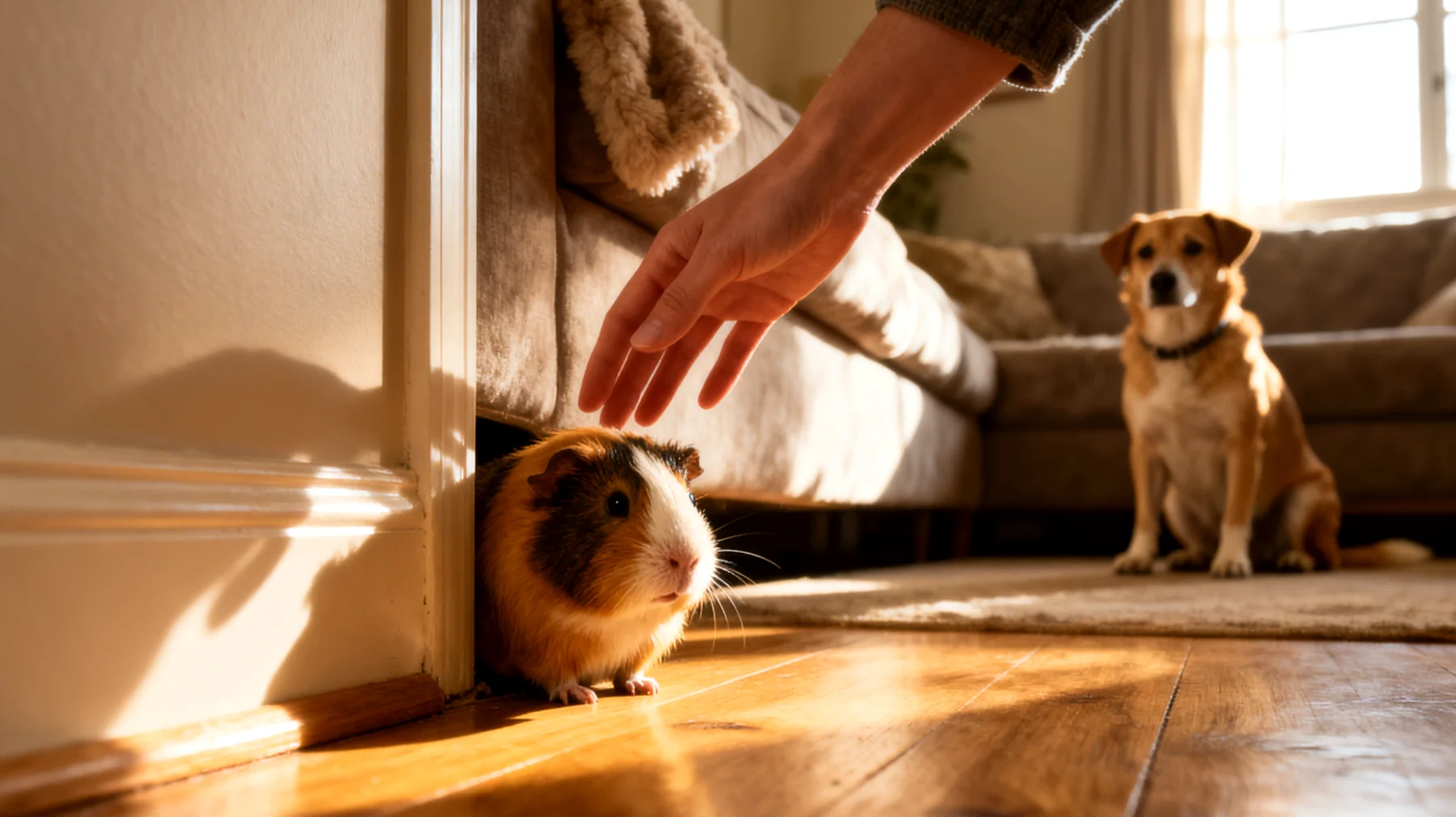Meerschweinchen zeigen Stressverhalten beim Zusammenleben mit anderen Tieren und benötigen geeignete Methoden zur Entspannung und Stressreduktion in der gemeinsamen Haltung"