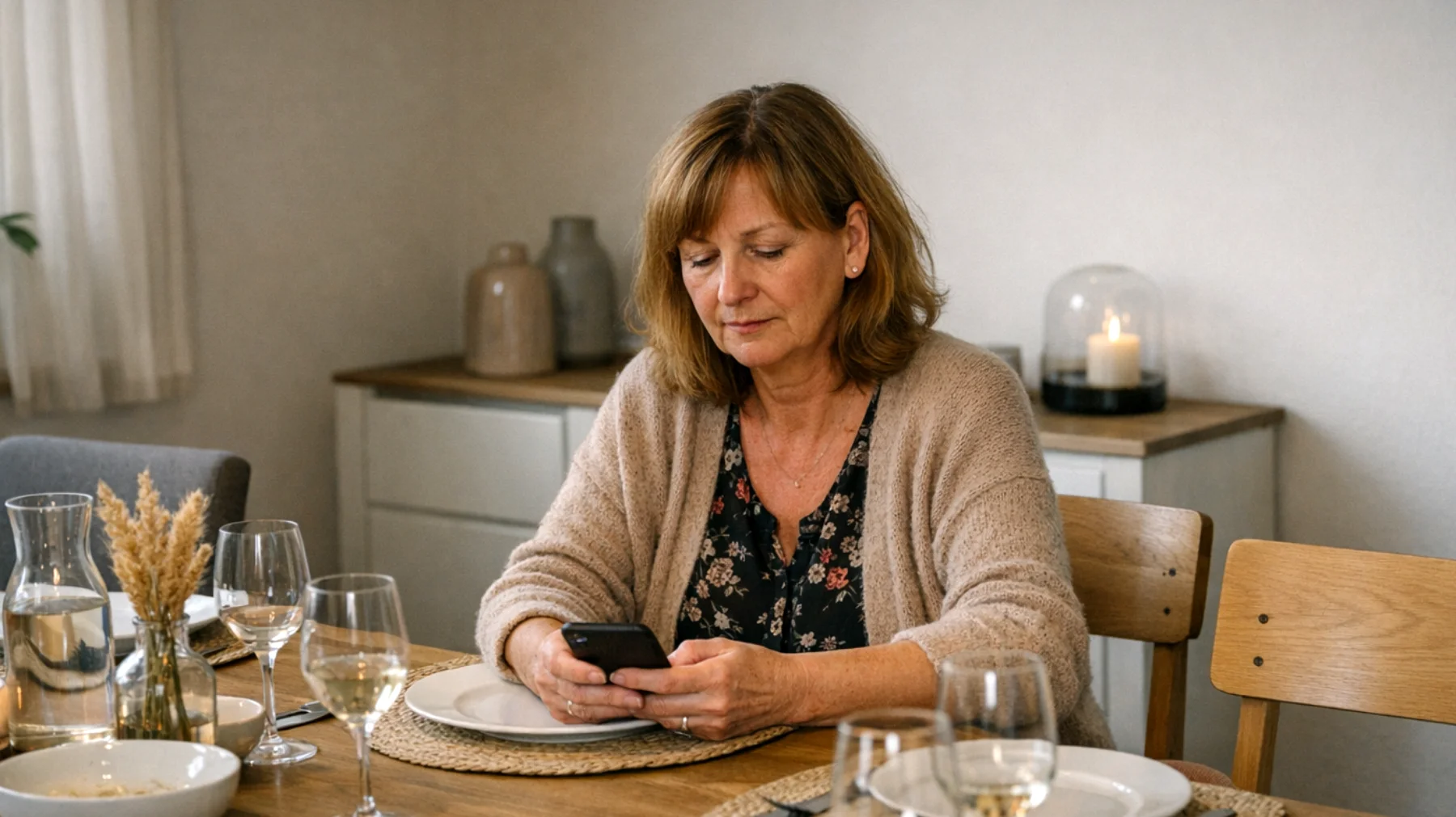 Die Mutter fühlt sich schuldig, weil sie trotz des Wunsches nach mehr gemeinsamer Zeit mit ihren erwachsenen Kindern kaum qualitativ hochwertige Momente mit ihnen erlebt. Die wenigen gemeinsamen Gelegenheiten wirken oberflächlich und flüchtig – ein kurzes Mittagessen, ein hastiger Anruf – ohne echte emotionale Tiefe oder bedeutungsvolle Verbindung. Sie fragt sich, ob es noch möglich ist, eine echte und authentische Beziehung aufzubauen, bevor die Distanz – sowohl physisch als auch emotional – endgültig wird."