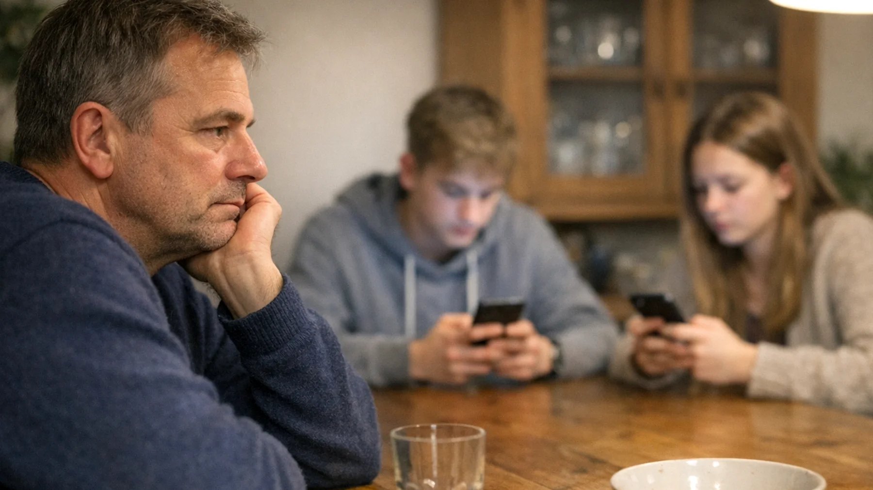 Der Vater bemerkt, dass seine Teenager-Kinder kaum noch über ihre Gefühle, Sorgen oder Erlebnisse mit ihm sprechen. Gespräche bleiben oberflächlich und beschränken sich auf alltägliche Themen wie Schule oder Termine. Er hat das Gefühl, emotional ausgeschlossen zu sein und nicht zu wissen, was wirklich in seinen Kindern vorgeht."